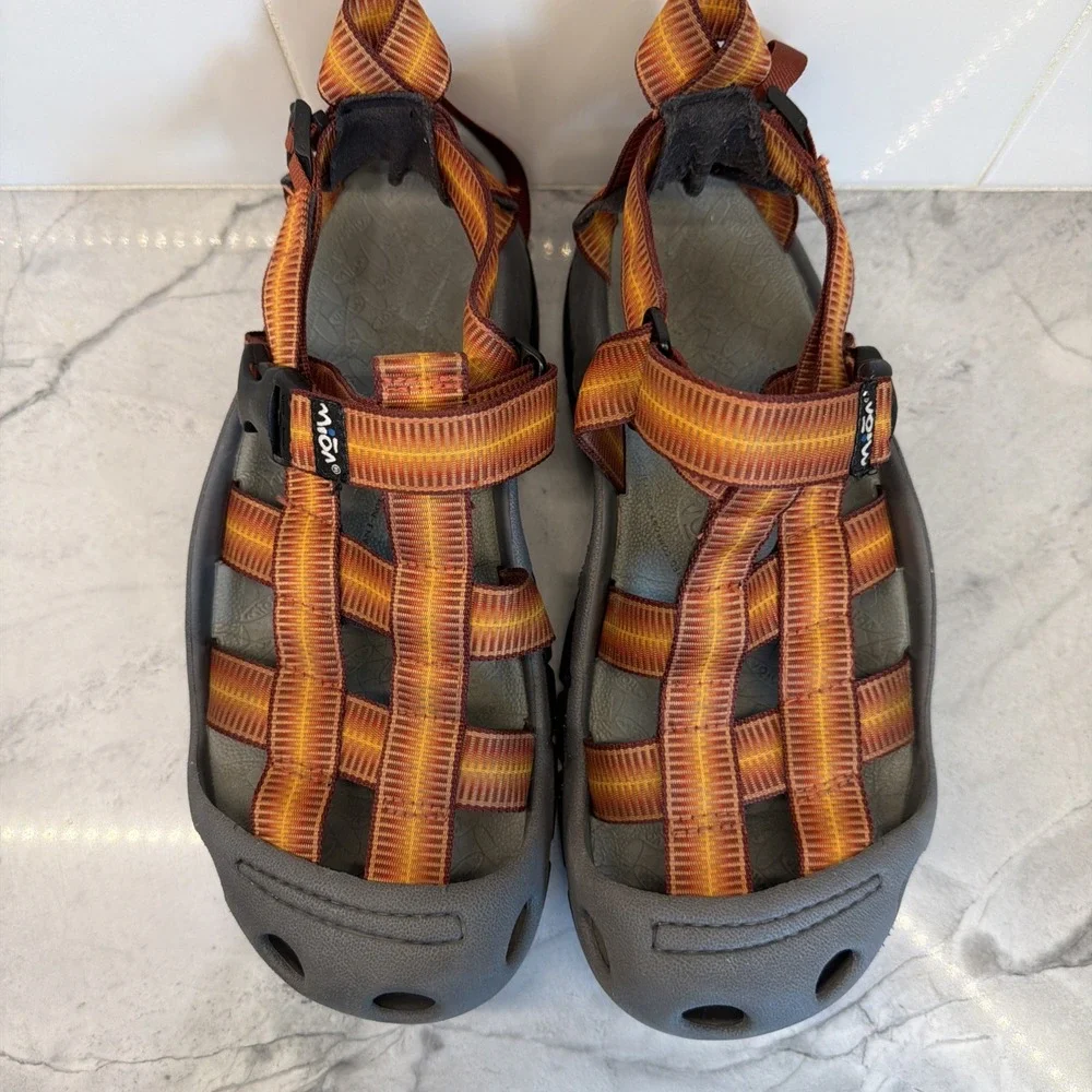 MION Footwear Water Sandals Men's 10 Orange Red Strap Closed Toe Hiking Outdoor
